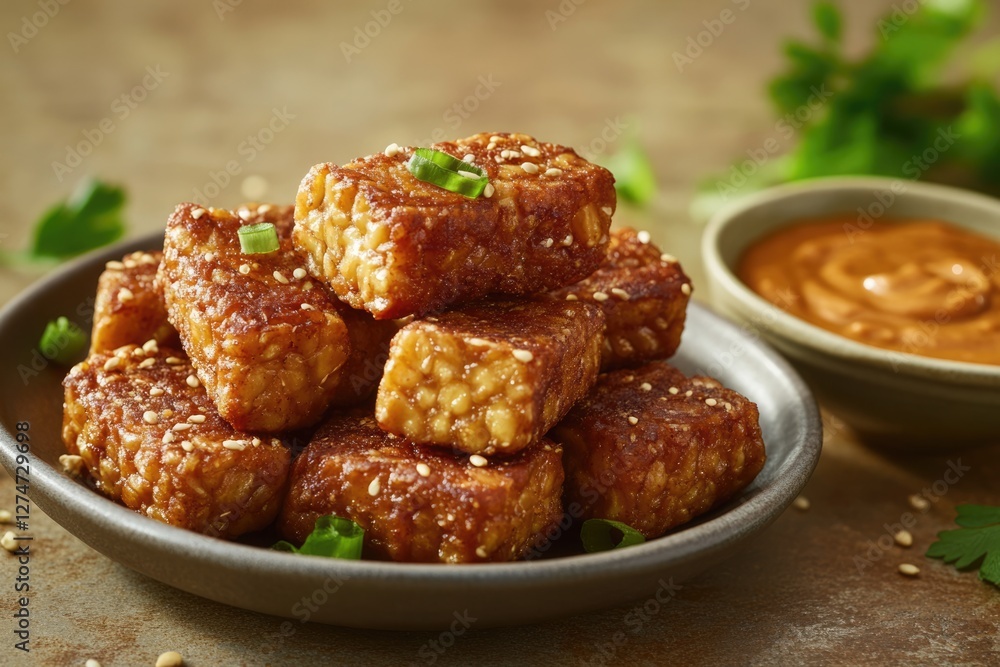 Sesame-Crusted Tempeh Bites with Dipping Sauce