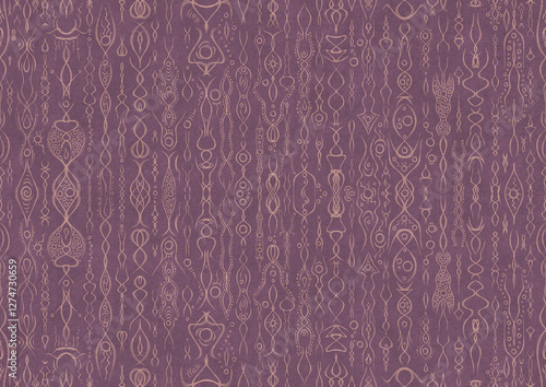 Wallpaper Mural Hand-drawn abstract seamless ornament. Pale pink on a purple background. Paper texture. Digital artwork, A4. (pattern: p14a) Torontodigital.ca
