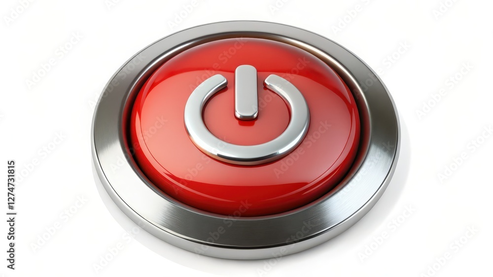 Red Power Button on White Background Red Power Button on White Background