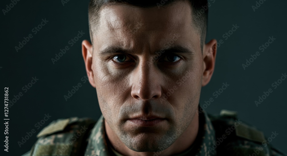 Young caucasian male soldier with intense expression in military uniform Young caucasian male soldier with intense expression in military uniform