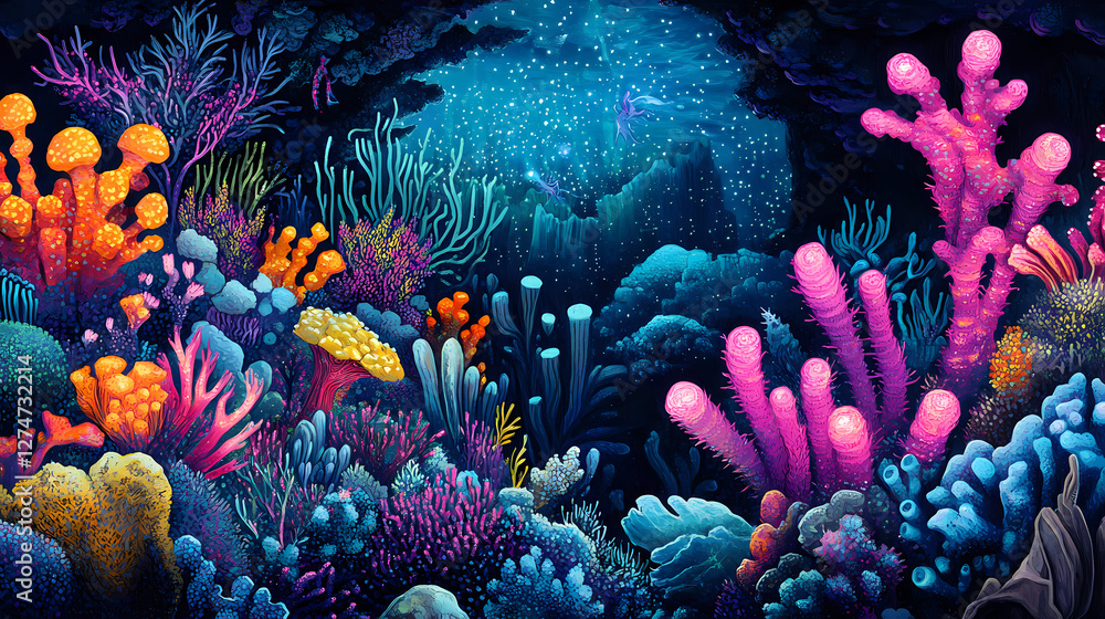 Fototapeta premium bioluminescent underwater garden