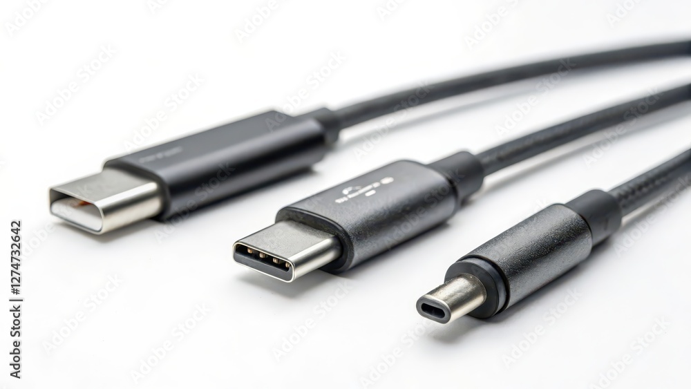 Three USB Cables on White Background Three USB Cables on White Background