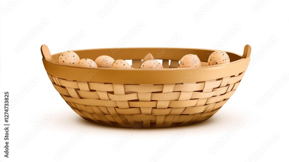 Wicker basket filled with colorful Easter eggs, symbolizing the festive season and new life. Wicker basket filled with colorful Easter eggs, symbolizing the festive season and new life.