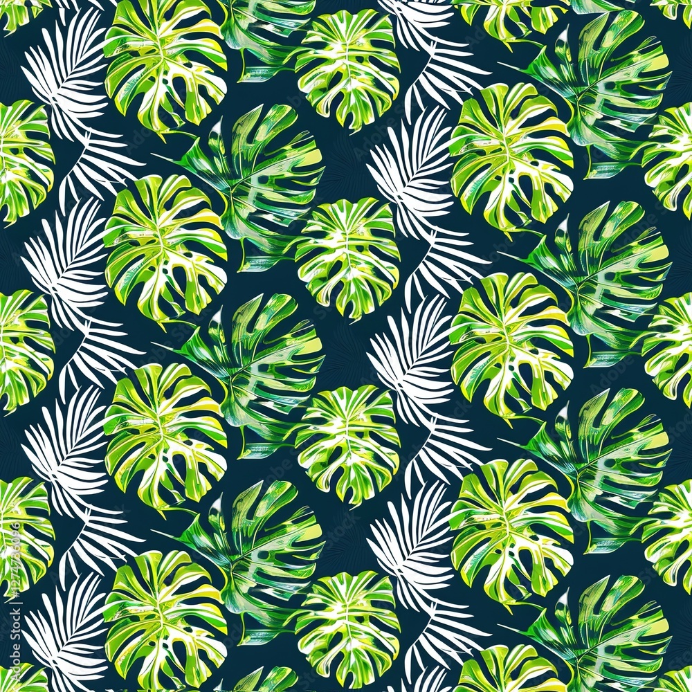 Seamless pattern of tropical leaves on dark background, Ai generated Seamless pattern of tropical leaves on dark background, Ai generated