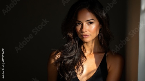 Wallpaper Mural Woman posing near window, sunlit, dark background, beauty portrait Torontodigital.ca