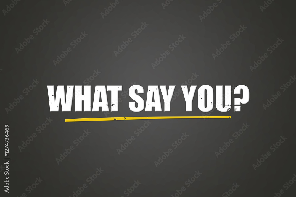 Obraz premium What say you. A blackboard with white text. Illustration with grunge text style.