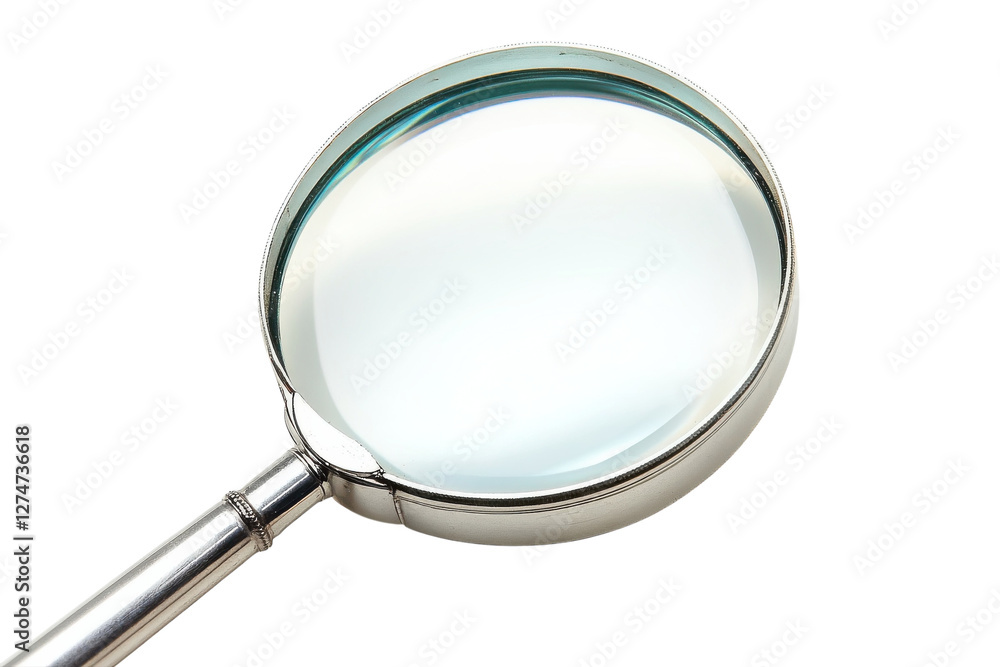 Exploring the world in detail with a polished magnifying glass on a clean white surface isolated on transparent background Exploring the world in detail with a polished magnifying glass on a clean white surface isolated on transparent background