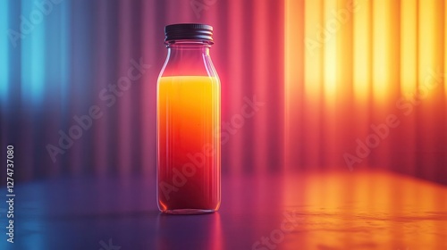 Wallpaper Mural Cold-pressed juice in bottle with glowing AR nutritional benefits, vibrant clean background, soft lighting, photorealistic Torontodigital.ca