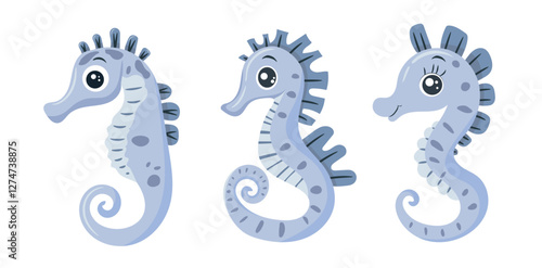 Cute seahorse. Vector clipart illustration on isolated background.
