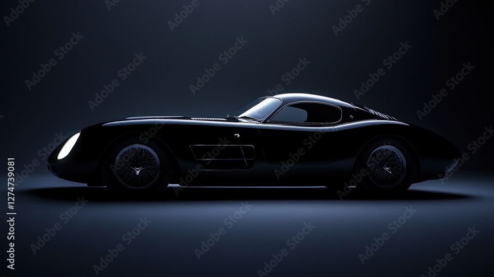 Classic Black Coupe Studio Shot, Dark Background Classic Black Coupe Studio Shot, Dark Background