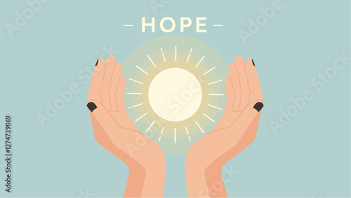 Hands holding light minimalist colorful flat design vector representing hope