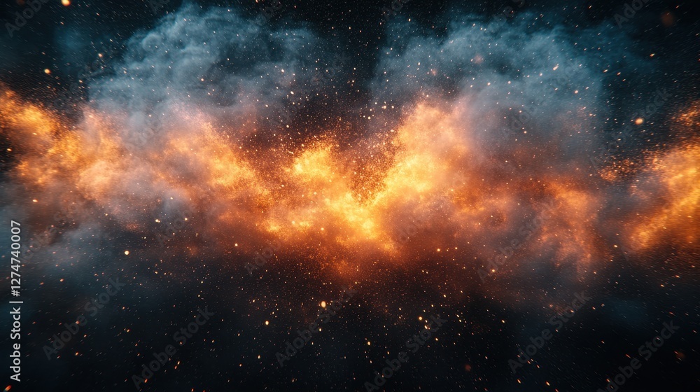 Fiery stellar nebula in deep space with cosmic dust and gases Fiery stellar nebula in deep space with cosmic dust and gases