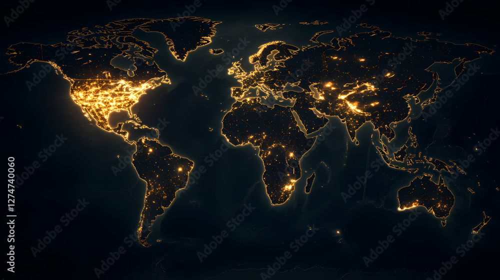 custom made wallpaper toronto digitalAbstract digital map of the world with glowing lights and connections, representing global connectivity