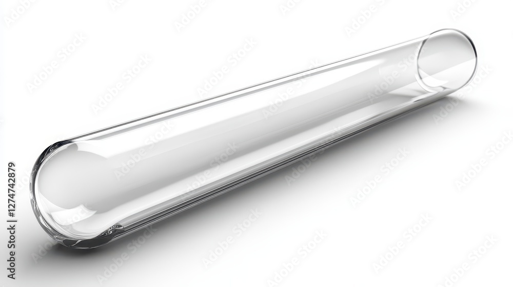 Clear empty test tube on white background: laboratory equipment for scientific experiments Clear empty test tube on white background: laboratory equipment for scientific experiments