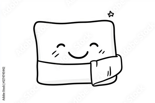 Little pillow with a smiling face, holding a tiny blanket.