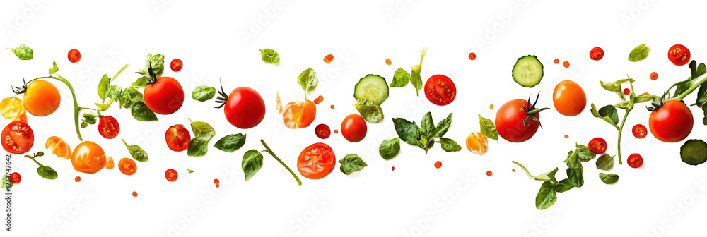 Vibrant overhead design featuring isolated vine with fresh vegetables and herbs against a transparent background for creative projects Vibrant overhead design featuring isolated vine with fresh vegetables and herbs against a transparent background for creative projects