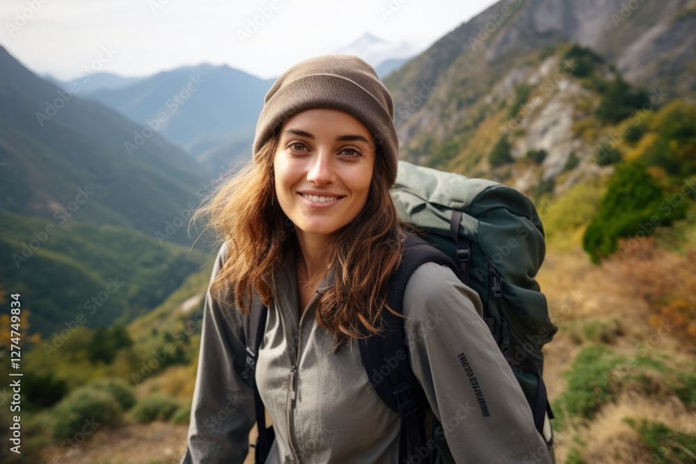 Young woman hiker with backpack hiking in mountains. Travel and adventure concept. Young woman hiker with backpack hiking in mountains. Travel and adventure concept.
