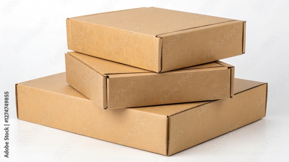 Stack of Three Kraft Cardboard Boxes Arranged in a Standard Scale. Generative AI Stack of Three Kraft Cardboard Boxes Arranged in a Standard Scale. Generative AI