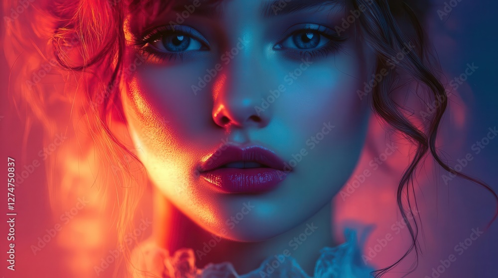 Obraz premium Vintage fashion style photoshoot with glowing AR style details, nostalgic lighting, retro setting, photorealistic