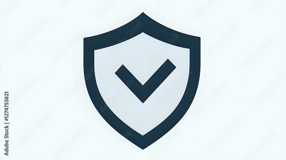 Navy blue shield with white checkmark symbol representing security, protection, and verification. Minimalist design isolated on light background. Navy blue shield with white checkmark symbol representing security, protection, and verification. Minimalist design isolated on light background.