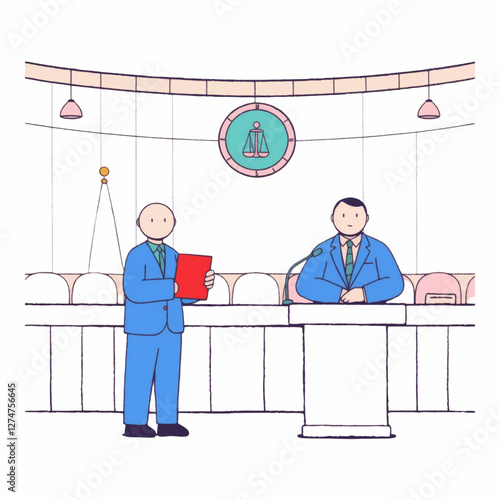 Illustration of Figure Character defending a client.