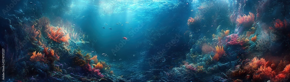 Fototapeta premium Exploring the vibrant coral reef ecosystem underwater paradise ocean calm wide-angle marine biodiversity