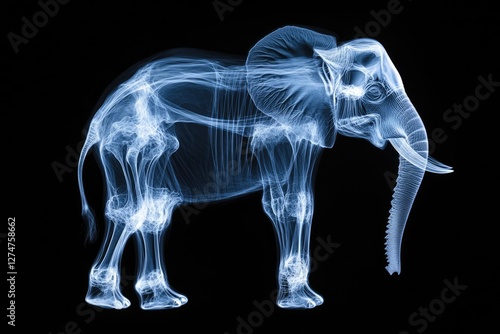 Wallpaper Mural X-ray Elephant: An artistic, digitally rendered X-ray image of a majestic elephant, showcasing its skeletal structure and internal anatomy in striking detail against a solid backdrop. Torontodigital.ca