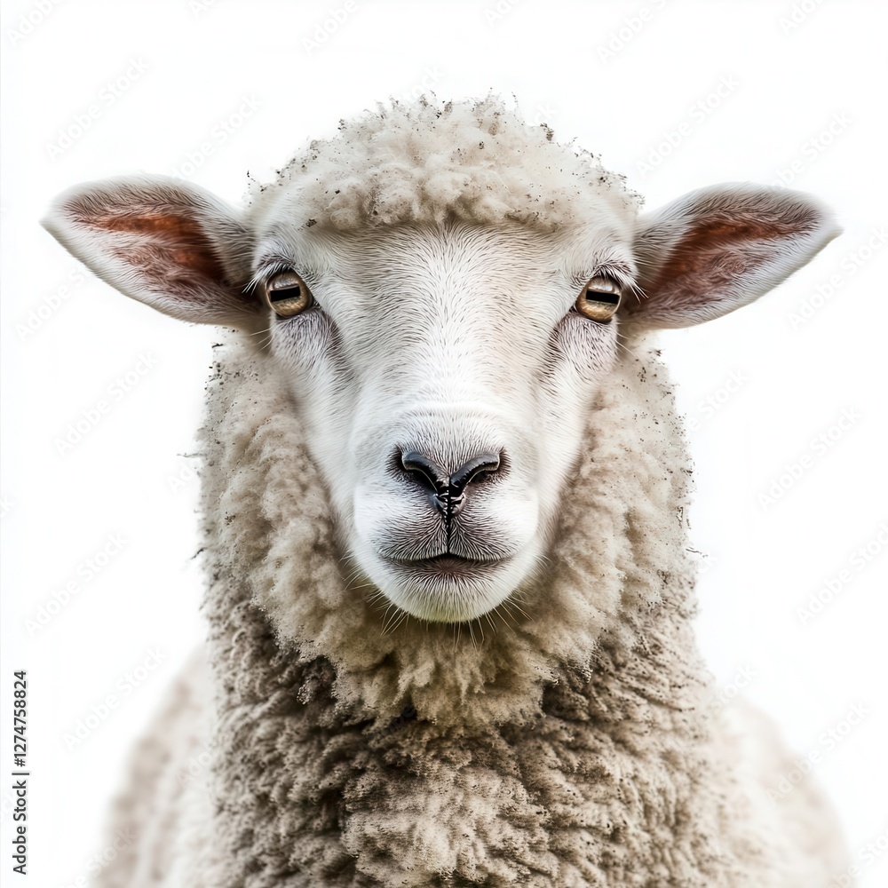 High-Resolution Close-Up of a Sheep's Face Isolated on a Crisp White Background Showcasing Soft Wool and Detailed Natural Expressions in a Clean Cutout Style High-Resolution Close-Up of a Sheep's Face Isolated on a Crisp White Background Showcasing Soft Wool and Detailed Natural Expressions in a Clean Cutout Style
