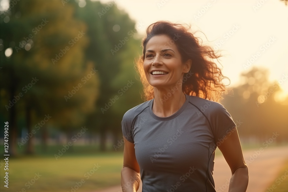 Portrait of a happy young woman smiling at the camera while jogging in the park Portrait of a happy young woman smiling at the camera while jogging in the park