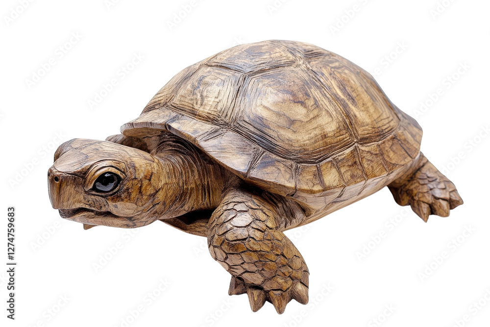 Obraz premium Intricately carved wooden turtle sculpture highlights craftsmanship and nature's beauty isolated on transparent background