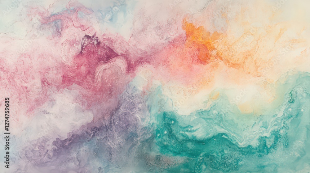 Naklejka premium Abstract Watercolor Painting with Delicate Pastel Tones and Fluid Movement