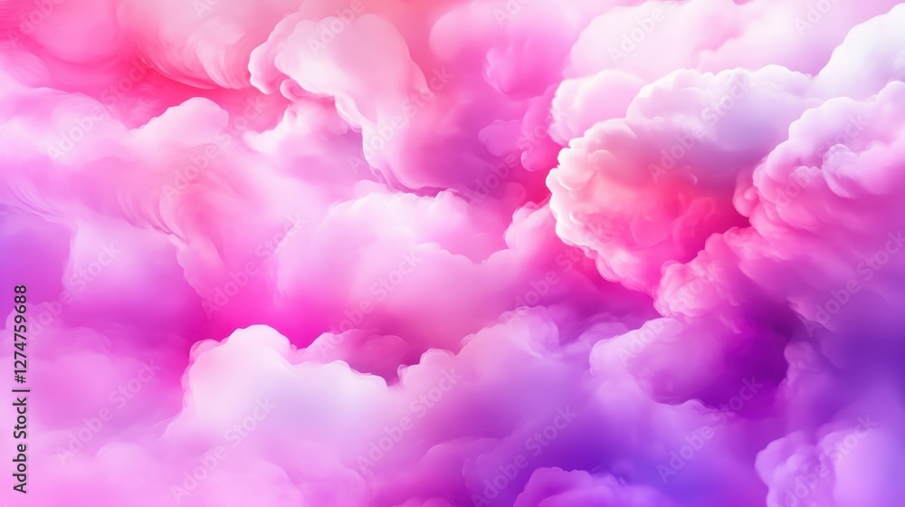 Fototapeta premium A vibrant display of pink and purple clouds fills the sky, creating a surreal and dreamy atmosphere. The rich colors blend seamlessly, evoking feelings of peace and wonder.