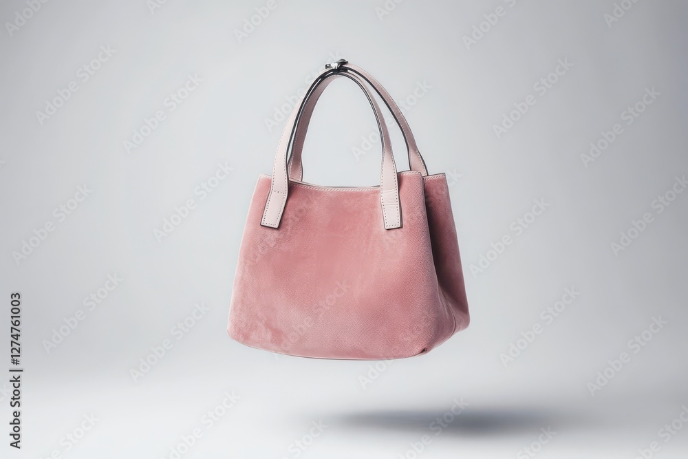 Elegant pink handbag gracefully floating against a simple grey backdrop in soft lighting isolated on transparent background Elegant pink handbag gracefully floating against a simple grey backdrop in soft lighting isolated on transparent background
