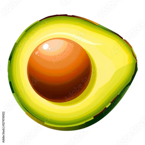 Illustration of a fresh avocado slice with visible seed, ideal for nutrition, culinary designs, or smoothie-related visuals.