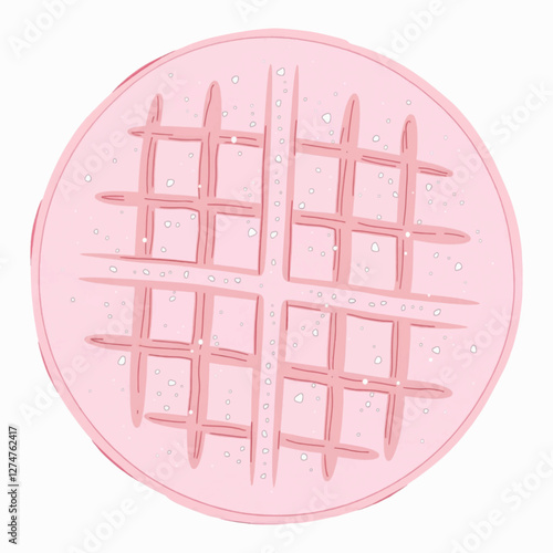 Illustration of a round pink waffle, perfect for dessert menus, bakery branding, or sweet treat designs.