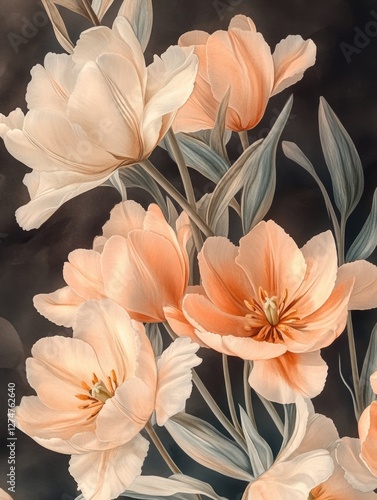 Close-up of flower petals with delicate detailing, watercolor artwork on textured paper.
