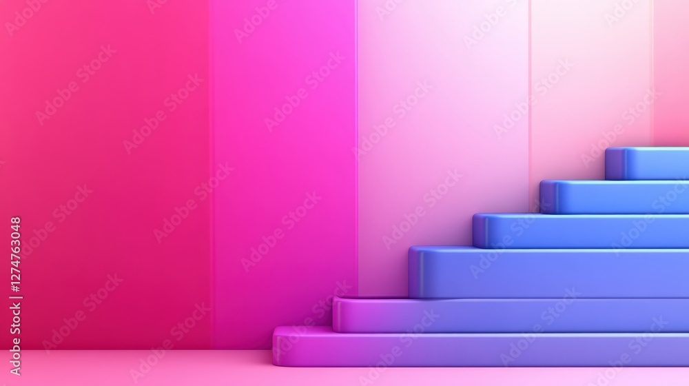 Obraz premium A visually striking abstract representation featuring colorful gradient steps, combining shades of pink and blue, ideal for modern design projects and creative digital backgrounds.