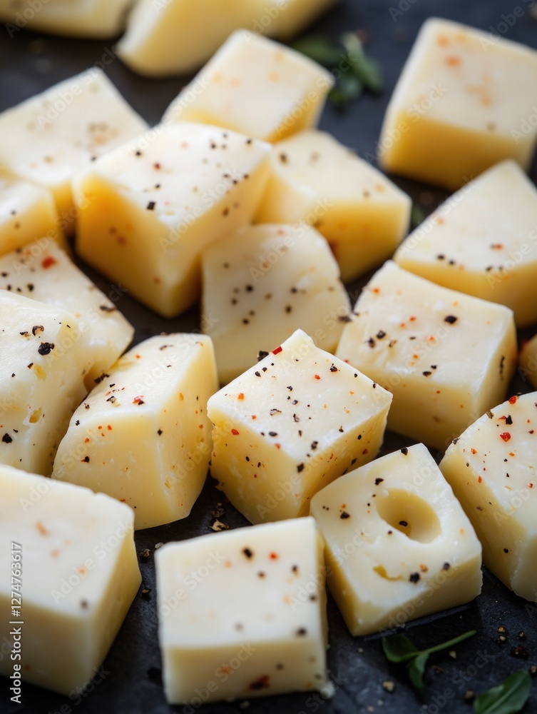 Close-up of freshly grated Parmesan cheese with pepper flakes, ready for cooking or snacking. Close-up of freshly grated Parmesan cheese with pepper flakes, ready for cooking or snacking.