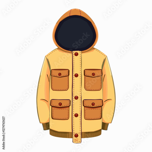 Illustration of a Yellow-Brown Hoodie Jacket with Pockets, Isolated on White Background