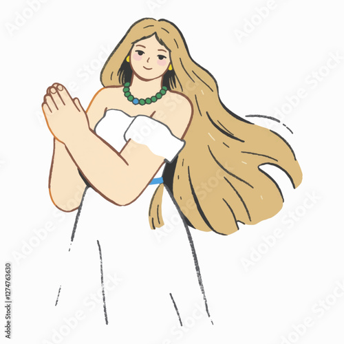 Illustration of a Graceful Virgo Maiden, Great for Purity and Earth Element Artwork