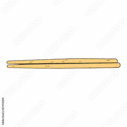Illustration art of pair of plain wooden chopsticks without any carvings or design, simply placed against a white background. Ideal for culinary blogs or Asian-inspired aesthetics.