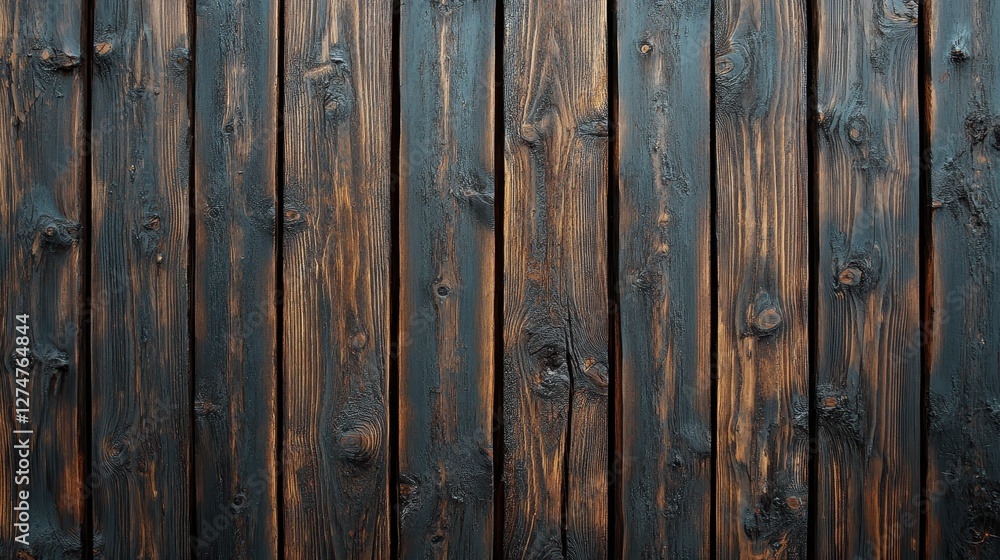Fototapeta premium Rustic wooden planks with dark texture and natural patterns in vertical alignment