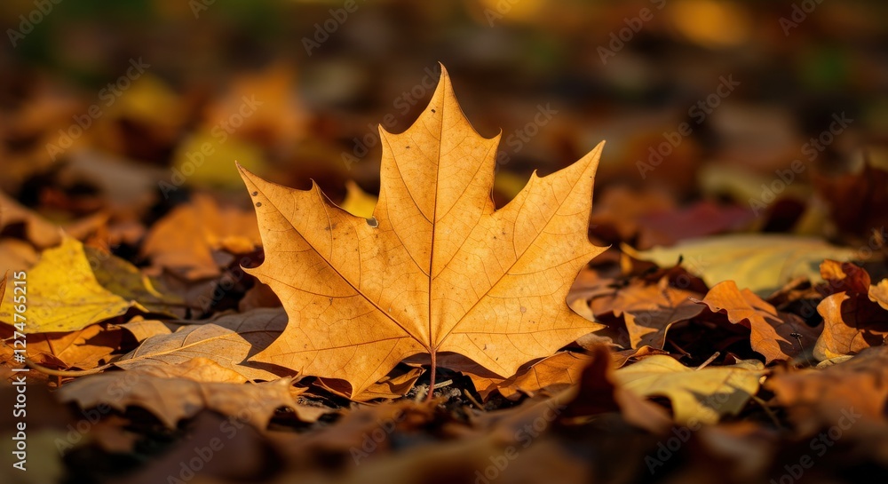 Dried Leaf Resting on Ground Surrounded by Autumn Leaves Dried Leaf Resting on Ground Surrounded by Autumn Leaves