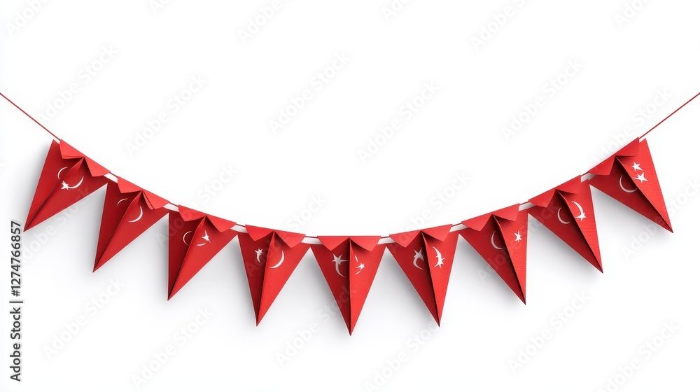 Obraz premium Turkish national day bunting with red flags and crescent stars hanging