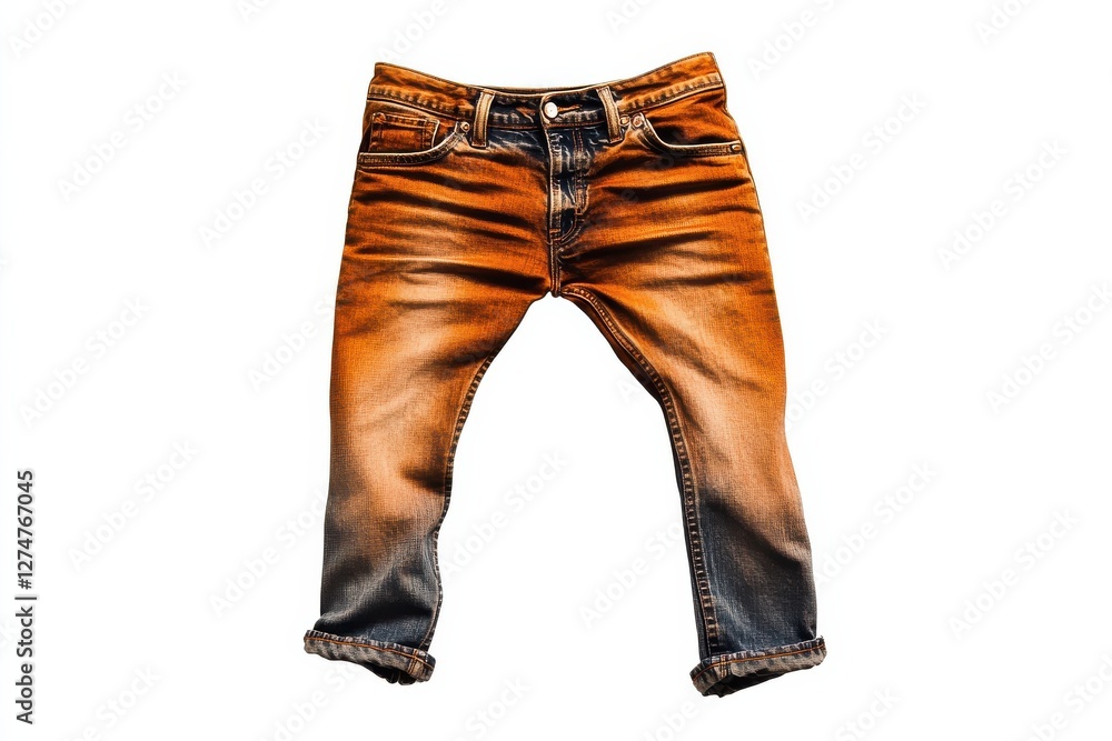 Vibrant denim jeans showcasing a unique ombre effect against a stark white background isolated on transparent background Vibrant denim jeans showcasing a unique ombre effect against a stark white background isolated on transparent background