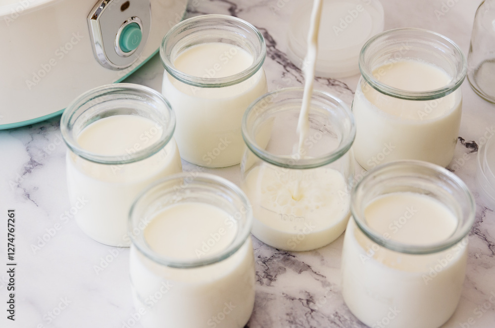Making homemade plain yogurt. Making homemade plain yogurt.
