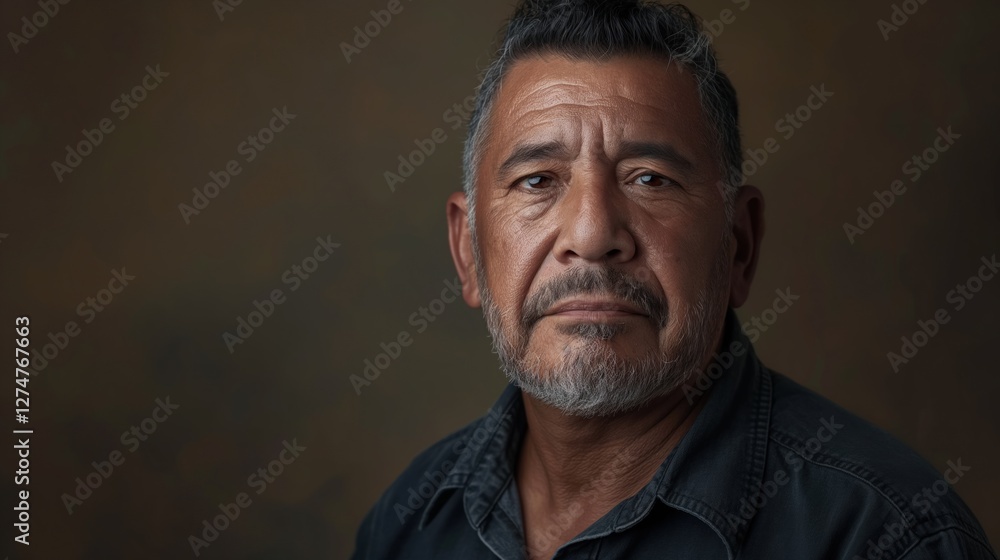 Fototapeta premium Portrait of a serious hispanic immigrant man / Latino immigrant / Migrant 