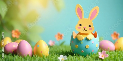 Wallpaper Mural Paper cut rabbit peeking out of decorated Easter egg , eggs, rabbits, cute Torontodigital.ca