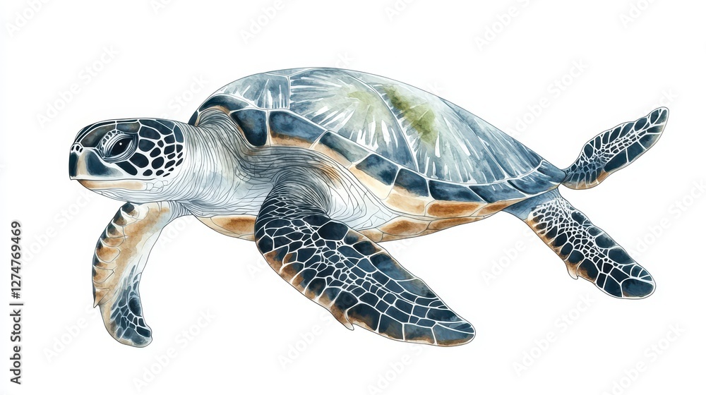 Obraz premium Detailed watercolor illustration of a majestic sea turtle in motion