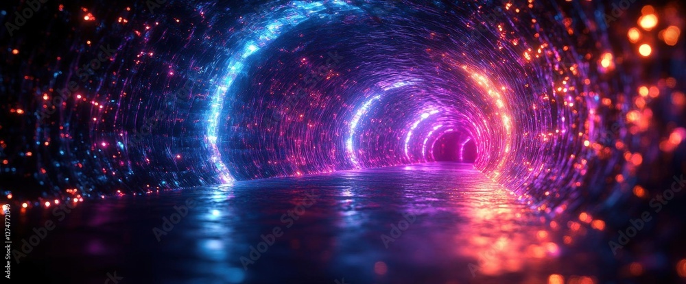 Obraz premium Glowing Neon Tunnel With Colorful Circles